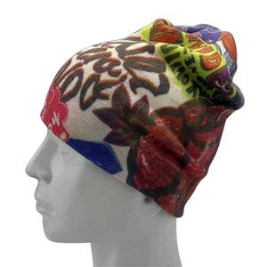 Gorros de punto ajustables sublimados con logo personalizado, MOQ bajo, tejido acrílico/algodón jacquard de alta calidad, con puntos acanalados y lazos de frutas. - Product Image 5