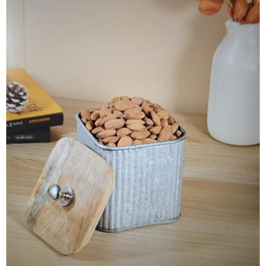 Vintage Farmhouse Galvanized Metal Kitchen Canister With Airtight Wooden Lid And Ribbed Design Rustic Food <b>Storage</b> <b>Jar</b> For Dry - Product Image 1