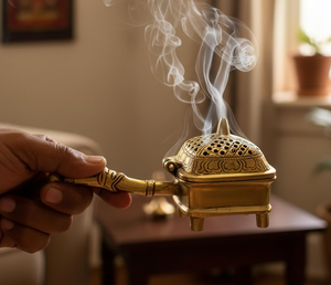 Elegante Quemador de Incienso Dhoop Dani de Latón con Asa para el Hogar, Templo, Pooja y Decoración Espiritual - Product Image 5