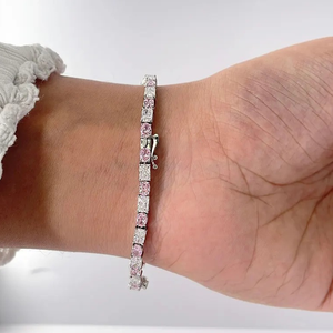 Handmade 925 <b>Silver</b> VVS MOissanite Radiant & Pink Diamond <b>Bracelet</b> - Product Image 2