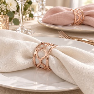 Anillo de Servilleta de Metal Personalizable de Última Tendencia, Diseño Deslumbrante, Moderno, Lujoso, Duradero y Ecológico para Bodas - Product Image 1