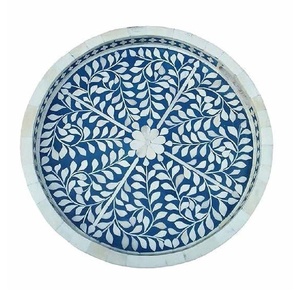 Nouvel arrivage : Plateau de service artisanal à motifs géométriques en os incrusté, bleu ciel et crème, origine Inde, plateau polyvalent, prix de gros - Product Image 5