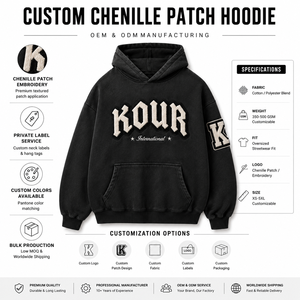 Sudadera con Capucha Vintage Lavada Personalizada, Unisex, Oversize, con Bolsillo Frontal y Parches Bordados en Chenilla - Product Image 5