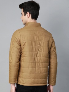 Men's Brown Puffer Jacket Stand Collar Zipper Front Casual Autumn Wear Solid Color Slim Fit Windproof Polyester Wadding - Product Image 2