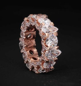 Anillo de Boda de Plata de Ley Chapado en Oro con Perlas de Agua Dulce y Moissanita Tallada, Estilo Hip Hop, Corte Eternity, VVS1, Color D, Engaste Pavé - Product Image 2
