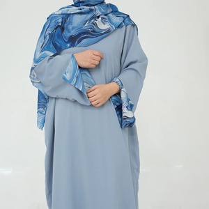 Ensemble 2 pièces Abaya Khimar en mousseline sur mesure pour femme, Robe musulmane, Vêtements islamiques, Vente en gros, Abaya turque unie pour Ramadan et Aïd - Product Image 1