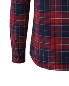 Camisa de Franela a Cuadros Roja y Azul Marino Personalizada para Hombre, Corte Ajustado, con Botones, Manga Larga, de Algodón, Estilo Casual y Urbano - Product Image 6