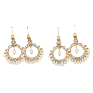 Jumki Designer Religious Charm Hoop Drop Earrings with Zircon and Pearl - Product Image 2