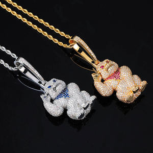 <b>Solid</b> <b>Gold</b> Plated Monkey <b>Pendant</b> With Moissanite Stones Diamond Hiphop Style Animal Charm Necklace Unisex Everyday Wear - Product Image 2