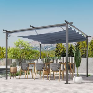 Gazebo Retrattile da Patio 3,5m x 3,5m, Impermeabile e Resistente ai Raggi UV, con Robusta Struttura in Acciaio e Palo in Metallo, Grigio - Product Image 2