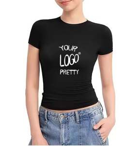 Camiseta Personalizada para Mujer, 100% Algodón, Estilo Baby Tee, Top Corto a la Moda, Camiseta Ajustada para Chicas - Product Image 1