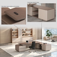 Bureau de PDG contemporain en placage de bois avec éclairage LED et charge sans fil |   Mobilier de bureau intelligent avec gestion des câbles