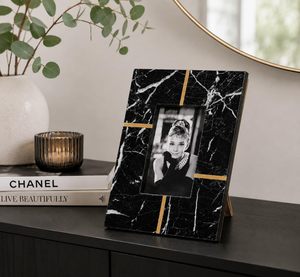 Premium <b>Black</b> Marble <b>Picture</b> <b>Frame</b> with Geometric Brass Inlay Design, Elegant Handmade Photo <b>Frame</b> Gift - Product Image 3