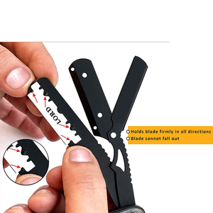 Navaja de barbero multifuncional con mango de madera, herramienta de depilación de metal negro para productos para la barba - Product Image 3