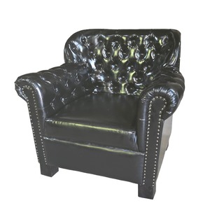 Sillón Antiguo de Cuero Genuino con Estructura de Madera Maciza, Diseño Clásico, Tapicería Acolchada, Asiento Cómodo para Sala de Estar - Product Image 1