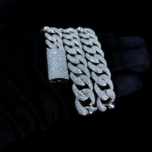 VVS Moissanite Cadena cubana de diamantes de alta calidad Cadena de collar chapada en oro blanco de Plata de Ley 925 - Product Image 4