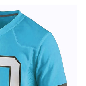 Custom Light Blue American Football Jersey V-Neck Short Sleeve Mesh Breathable 100% Polyester Sublimated Print Front Team - Product Image 5