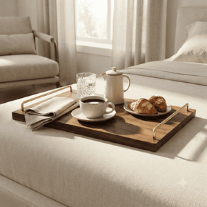 Bandeja de Servir de Madera Hecha a Mano con Asas, Bandeja para Desayuno, Café y Té, Organizador Rústico para Mesa de Comedor, Regalo Decorativo al por Mayor - Product Image 3