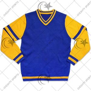 Suéter estilo universitario con cuello en V para hombre, jersey de bloque de color, cárdigan de punto - Product Image 1