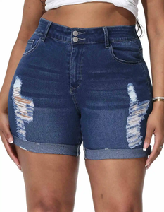 Shorts de mezclilla para mujer, ajustados, rasgados, de color, venta al por mayor - Product Image 1