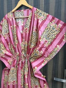 Women 100% Cotton Floral Maxi <b>Kaftan</b> Dress Batwing Sleeves Eco-Friendly Striped <b>Beach</b> Cover Boho Resort Wear Kimono Summer Tunic - Product Image 6
