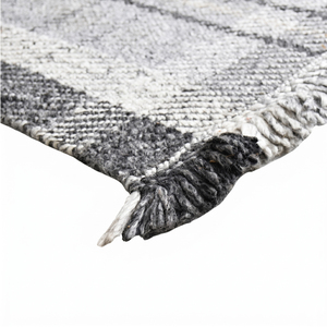 Tapis d'appoint épais en laine tuftée à la main, motif pied-de-poule noir/gris, antidérapant et écologique, idéal pour hôtels et salons - Product Image 6