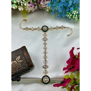 Indian Ethnic Artificial Jewellery-Supriya Moissanite Hath Panja Fashion Beaded Bracelet - Product Image 2