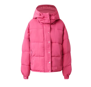 Pink Hooded Puffer Jacket Unisex <b>Winter</b> <b>Coat</b> <b>Thick</b> Insulated Eco-friendly Cotton Filled Casual Wear Zipper Closure Solid Color - Product Image 2
