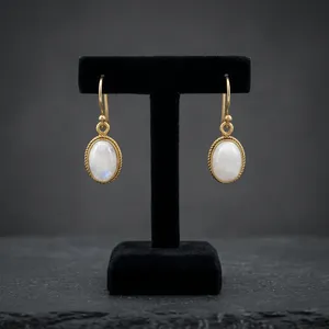 Pendientes Colgantes de Latón con Piedra Lunar Arcoíris, Joyería al por Mayor con Piedras Preciosas Naturales - Product Image 1