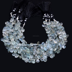 Cuentas de Piedras Preciosas de Aguamarina Natural Hechas a Mano de Primera Calidad, Forma de Pera Facetada, Hilo de 8 Pulgadas para Hacer Joyas, Pulseras y Collares - Product Image 1
