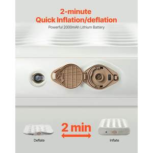 Canapé gonflable double portable pour 1 personne, capacité de 300 lb, gonflage rapide, matelas gonflable pour 1 personne, pompe, étui de transport roulant, pliable - Product Image 2