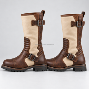 Bottes de moto longues en cuir, équipement de conduite pour moto, chaussures de sécurité à tige haute, construction durable, bottes de moto longues pour l'extérieur - Product Image 3