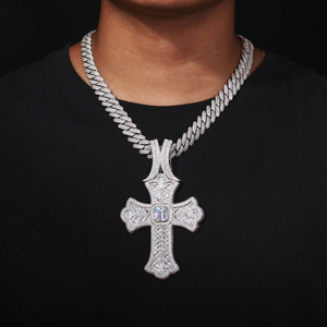 Pendentif Croix Iced Out en Moissanite Diamant, Chaîne Cubaine en Argent 925, Bijoux Hip Hop - Product Image 4