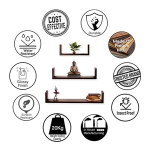 Mango Wood <b>Floating</b> <b>Wall</b> <b>Shelf</b> Set Dark Walnut Finish Wholesale India - Product Image 5