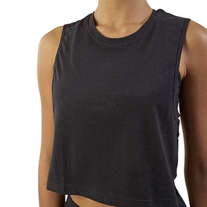 Camiseta Corta de Algodón Blanca para Mujer, Cuello Redondo, Sin Mangas, Color Sólido, Informal, Transpirable, Deportiva - Product Image 6