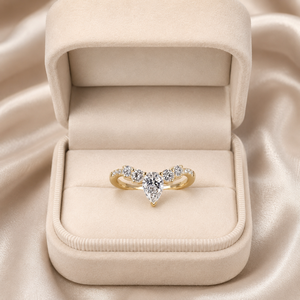 14K Gold Plated Pear Lab Grown Diamond Tiara Band <b>Ring</b> | <b>Crown</b> Curved Wedding Band | VVS Clarity IGI Certified Stackable - Product Image 2