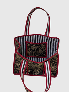 Sac fourre-tout en coton brodé bohème avec motif floral, sac de shopping pour femmes, toutes saisons, fermeture ouverte - Product Image 5