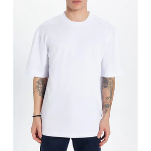 T-shirt en coton blanc pour homme, coupe classique, col rond, manches courtes, style décontracté, couleur unie, jersey tricoté, teinture unie - Product Image 1