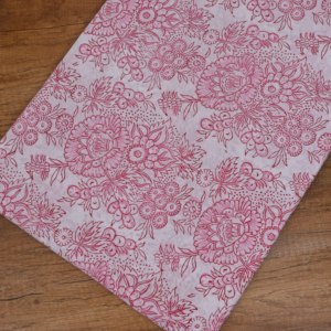 Traditional White Pink Floral Hand Block Printed Cotton <b>Fabric</b> Fine Leaf Design for Fashion Garments Home Decor - Product Image 3