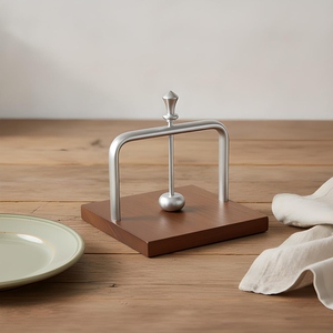 <b>Wood</b> & Metal Napkin Holder Featuring Brushed Silver Arch Stand And Weighted Arm With <b>Finial</b> Top For Modern Kitchen Tabletop - Product Image 4