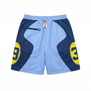 Premium 140 GSM Polyester Windbreaker <b>Shorts</b> Light Blue Navy <b>Yellow</b> Curved Panel Sublimation Custom Logo - Product Image 2