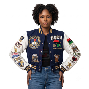 Customized womens casual college fashion Logo Varsity Jackets Baseball Jackets Leather Sleeve Women's Jackets Lady Crop Jacket - Product Image 4