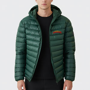 Blouson d'hiver décontracté pour homme, tendance, vert, à capuche, rembourré en duvet, coupe-vent, fermeture éclair, coupe classique - Product Image 1
