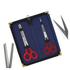 Juego de Tijeras de Peluquería Profesionales de Acero Inoxidable Alemán, con Empuñadura Suave de PVC Rojo, Tijeras para Cortar y Entresacar Cabello - Product Image 4