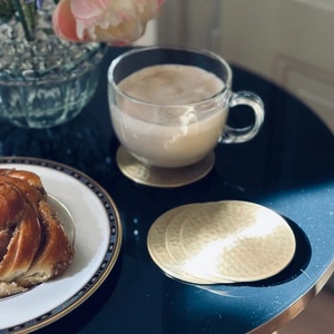 Artisan Hammered Brass <b>Coaster</b> Set Handcrafted Solid Brass <b>Drink</b> <b>Coasters</b> Heat Resistant Table Protector Luxury Table Decor - Product Image 3