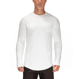 T-shirt Homme Col Rond Manches Longues Coupe Musclée Ourlet Courbé Blanc Uni Simple Tendance Qualité Supérieure Vente en Gros pour l'Extérieur - Product Image 1