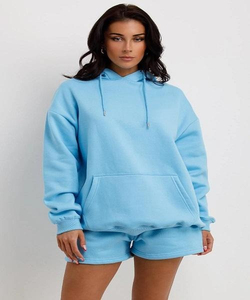 Women's Cotton Pullover Sweatshirt <b>Tie</b> Dye Crop Top Hoodie Shorts Fashion Fleece Hooded Short <b>Set</b> With Long Tops - Product Image 4