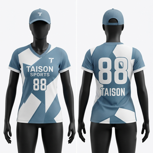 เสื้อฮอกกี้ชายแบบอินเตอร์ล็อค โพลีเอสเตอร์ พรีเมียม 160 GSM สีฟ้าขาว ลายเรขาคณิต พิมพ์โลโก้ด้วยความร้อนแบบกำหนดเอง - Product Image 1