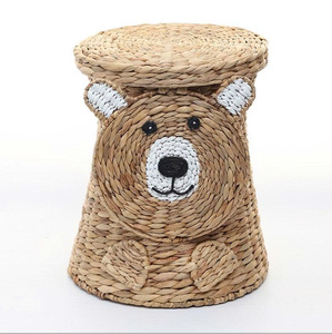 Handmade Natural Water Hyacinth Laundry Bear <b>Baskets</b> <b>Storage</b> Hamper With Lid Nursery Room <b>Large</b> Toy Organizer - Product Image 3