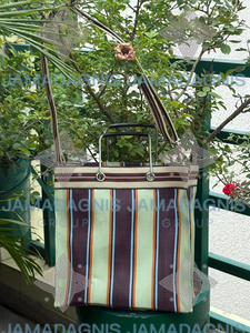 Custom Piping Recycled Nylon Striped <b>Mini</b> <b>Tote</b> <b>Bag</b> New Portable Open Fashion <b>Bag</b> Metal Handle for Multipurpose Use Ladies - Product Image 4